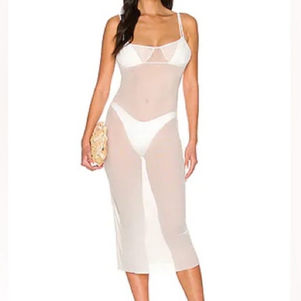 We Wore What Womens Mesh Maxi Dress in Off White